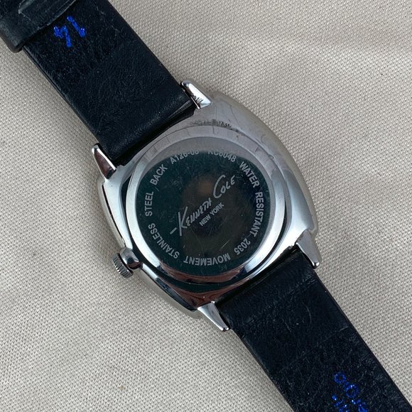 Kenneth Cole Silver Tone Black Leather Band - Picture 6 of 7